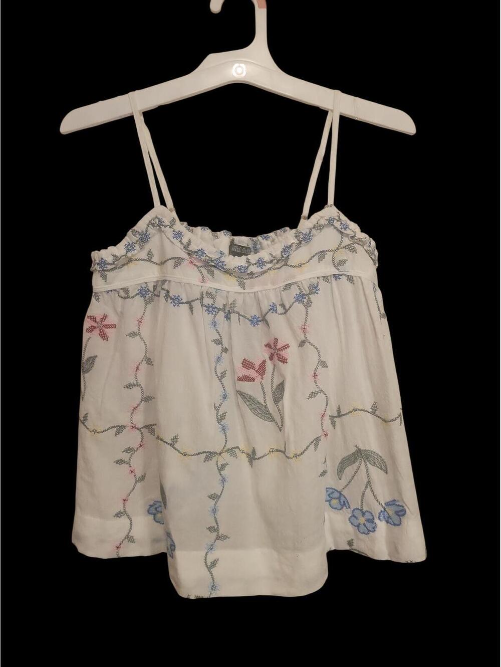 Wold Fable Floral Embroidered Ruffle Cami Top XXS